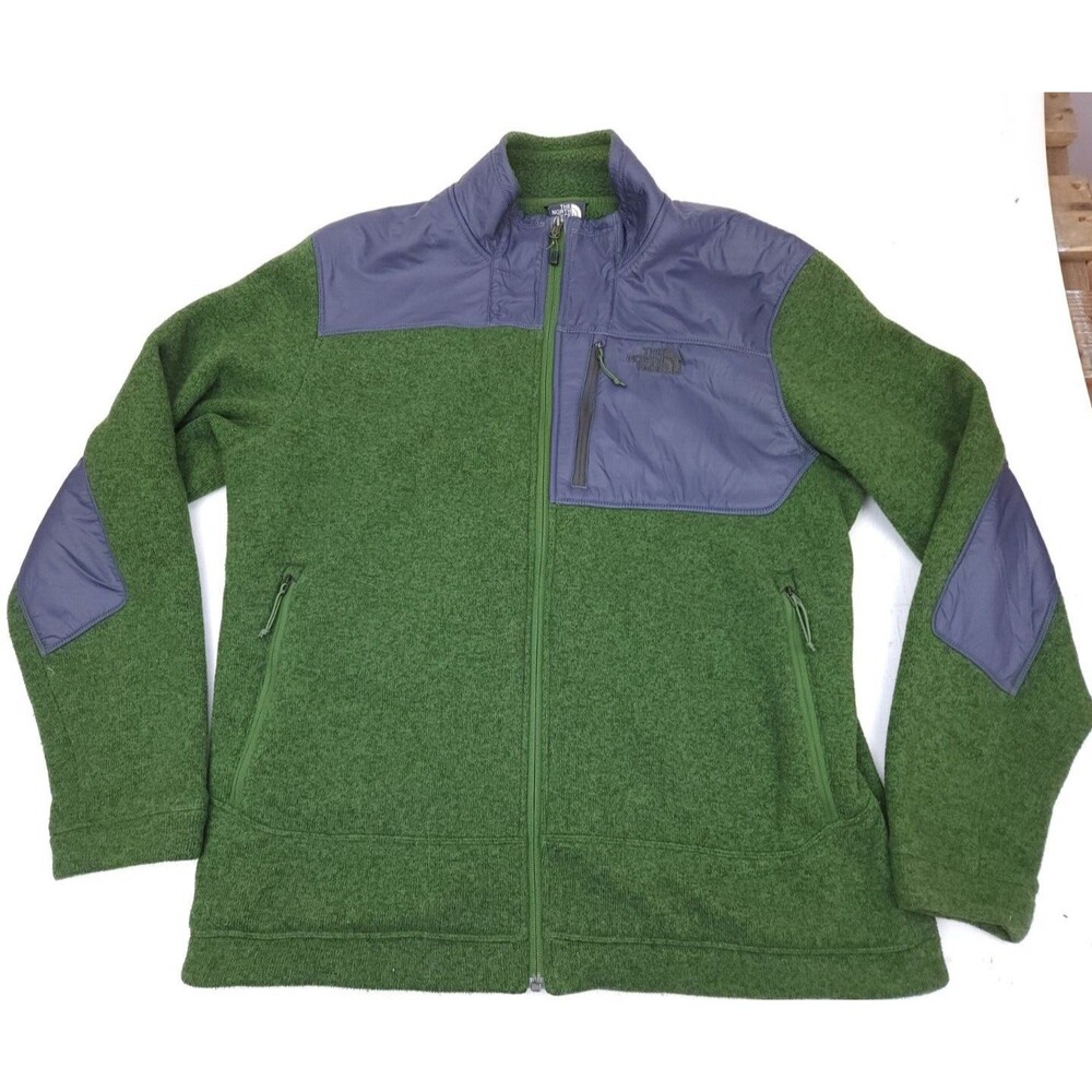 The North Face Mens Long Sleeve Fleece Jacket Green Full Zip Sz XL